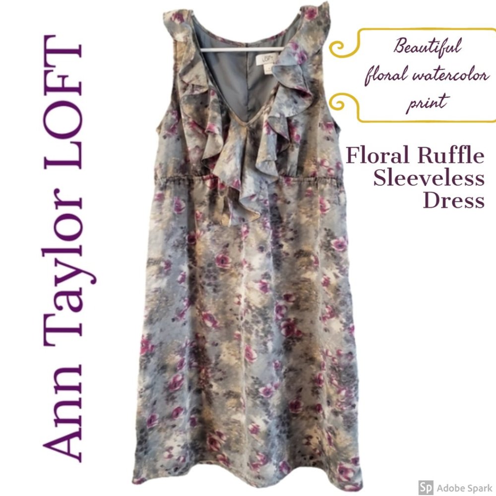 Ann Taylor LOFT Floral Ruffle Sleeveless Dress Sz6